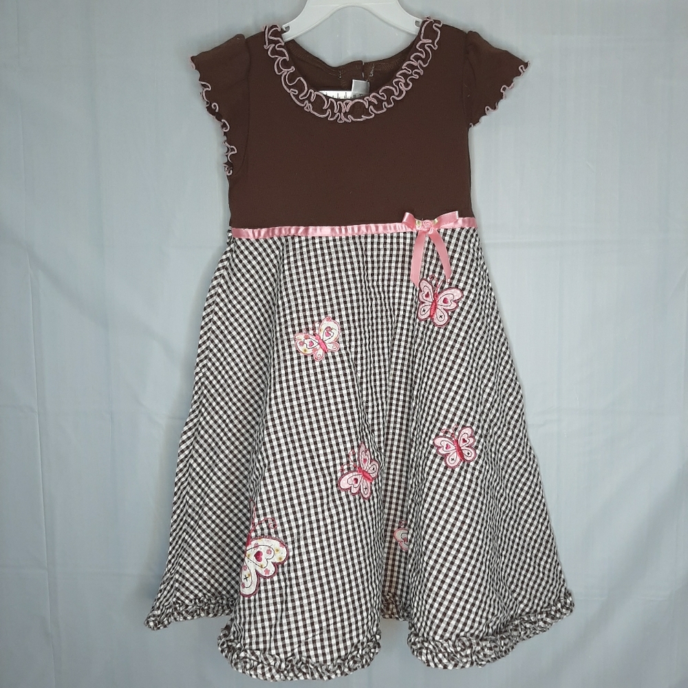 Youngland Brown Pink Butterfly Dress 5 - Picture 1 of 5